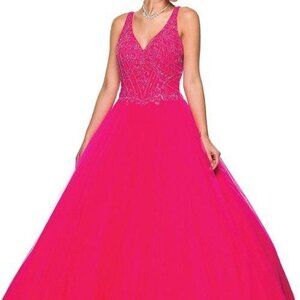 V-Neck Ballgown Shape Long Evening Dress JT336